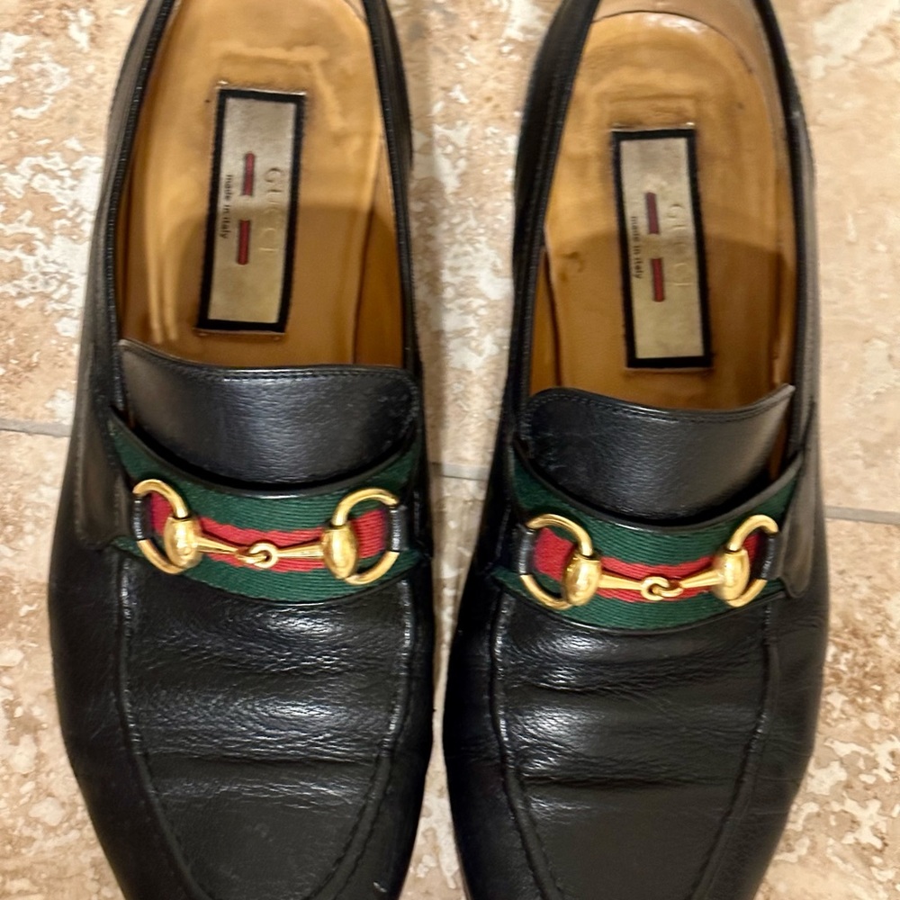 GUCCI UNISEX leather loafers green & red web - Picture 2 of 7